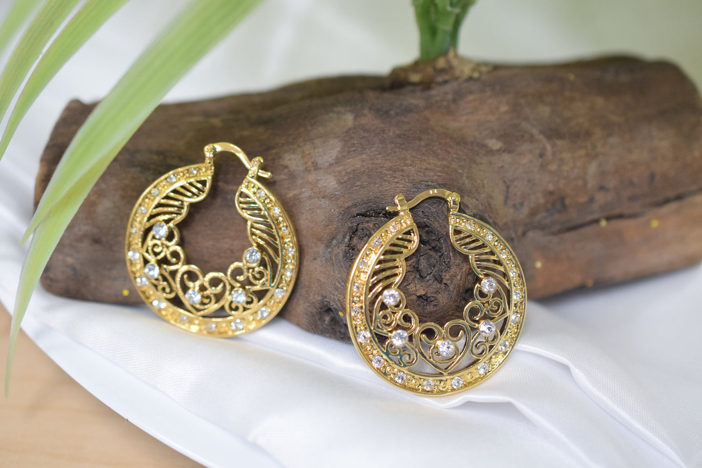 Filigree Zircon Hoop Earring as Gold Filled* 18Kt , Jewelry Making 42mm Round , 3mm thickness Hugging Earring jewelry maki...
