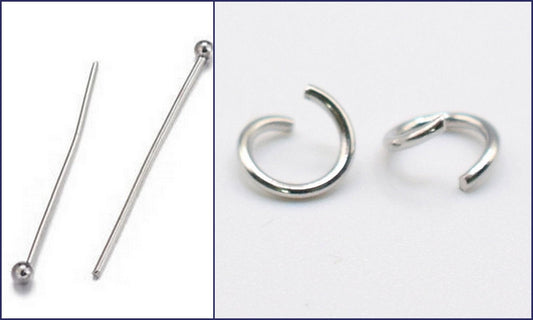 hypoallergenic Stainless Steel 40mm Head Pin ( 22 gauge) and 6/8/10mm Jump Ring and Crimp Cover 4mm/5mm Findings For Jewel...