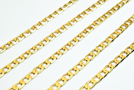 Necklace Chain Gold Filled Cuban Link: 18K Electroplated, 3mm Width, Skin-Friendly | Wholesale by Foot, Jewelry Making