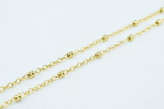 Gold Plated Chain - Electroplated 18k Spacer Beaded Cable - 2mm Width, Tarnish Resistant Finish, Jewelry Making, Craft Supplies __etsy:3478182654