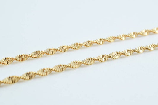 18k Gold Filled Alternative Twisted Rope Chain: Durable Jewelry Making Supply, Gold Finish (17.5 Inch Length, 2mm Thickness)