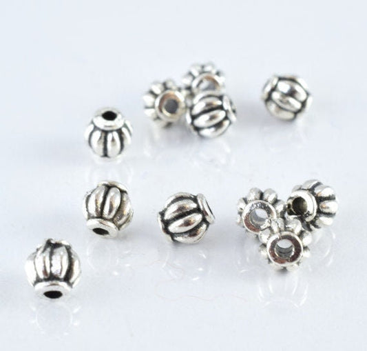 4mm Antique Silver Textured Ridge Round Ball Beads, Sold by 1 pack of 50pcs, 1mm hole opening, 14grams/pk jewelry making s...