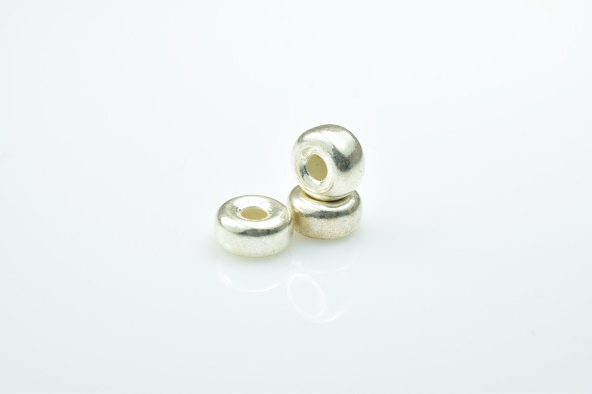 Big Hole Rondelle Silver Spacer Beads, Smooth Donut Design (5mm & 7mm, 925 Sterling Silver, Jewelry Crafting)