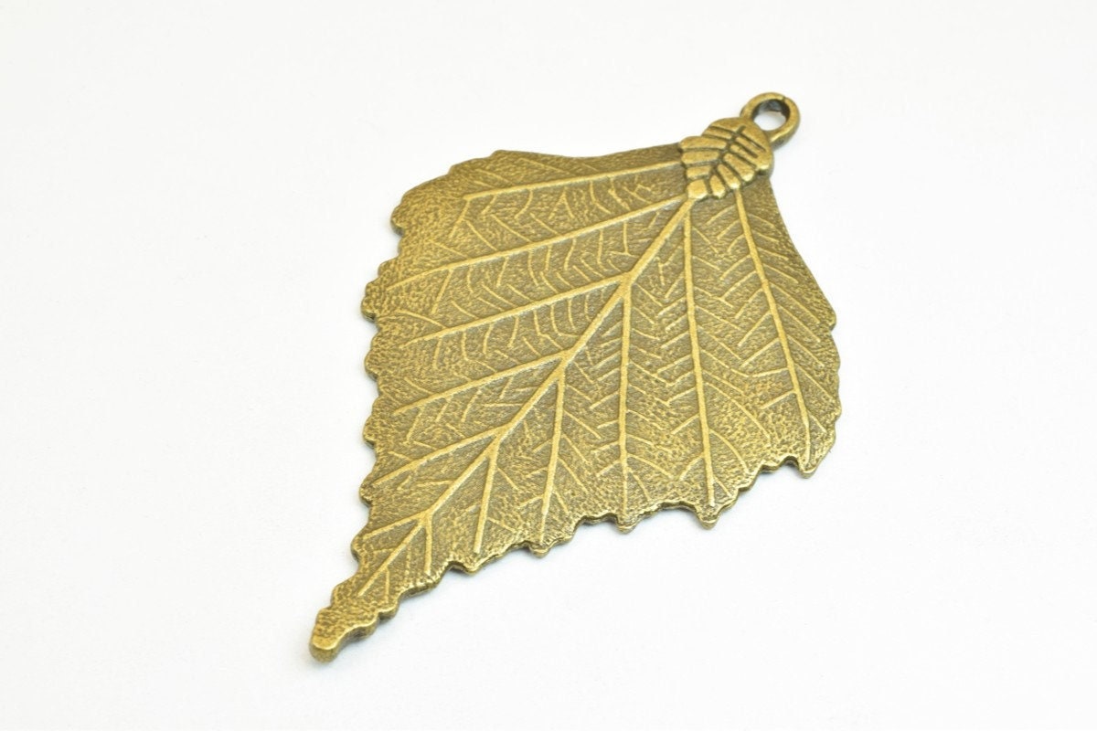 2 PCs Leaf Pendant Antique Green Beads Alloy Metal Bracelets Pendant Size 72x44.5mm Jump Ring Size 4mm For Jewelry Making...