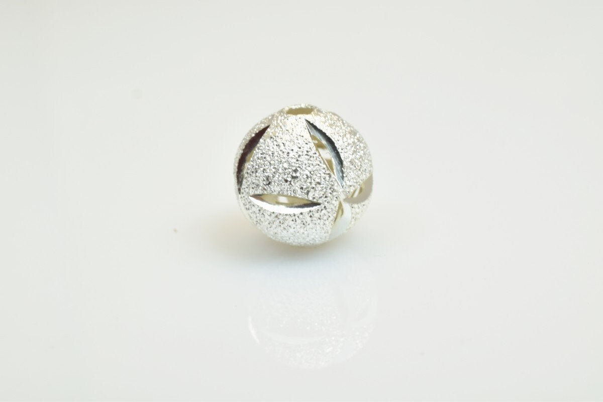 25 PCs Silver Plated Carved Round Beads 10mm Diamond Cut jewelry making supplies - detail image 5