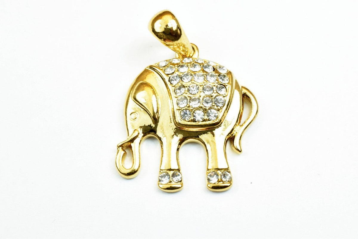 18K Gold Filled Elephant Pendant Charm: CZ Cubic Zirconia Accent, Tarnish-Resistant Finish | Copper Base, 28x23.5mm Size