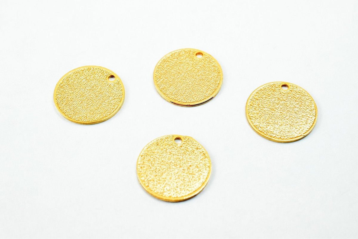 Dainty Thin 18K Pinky Gold Filled Stardust Tag Pendant, Double-Sided Minimalist Charm (12mm Diameter, 0.5mm Thickness, Copper Base)