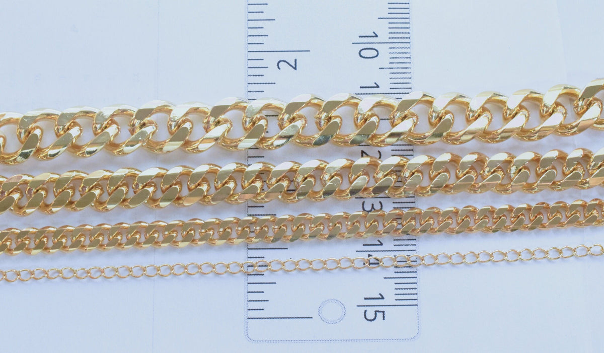 Gold Filled Cuban Chain - Flat Extension Necklace - Tarnish Resistant Finish, Metal, 18K and 14K Gold Filled Styles