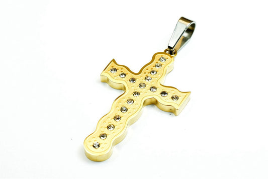 18K Gold Filled Cross Stainless Steel Pendants Cubic Zirconia Size 44x25mm, Christian Religious Charm Communion Baptism Fo...