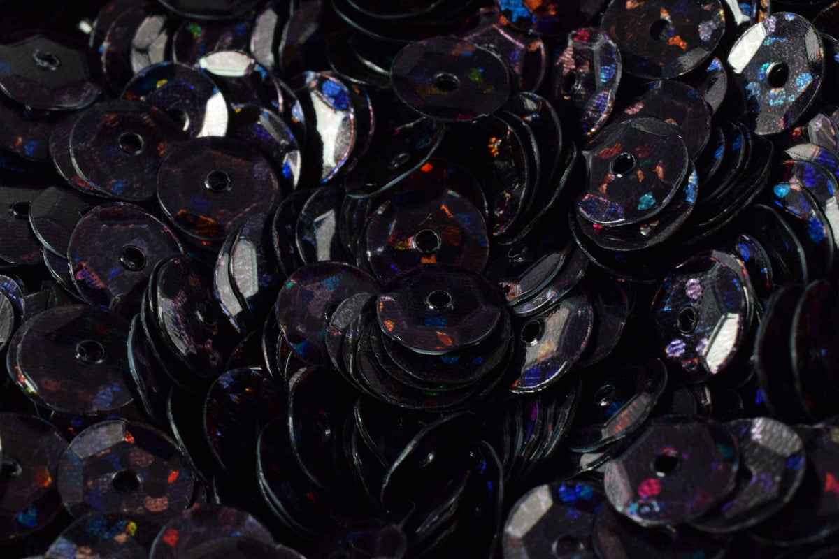 Black Multi Cup Sequins: Iridescent Sheen Round Loose Paillettes (3/4/6mm, Center Hole, Lightweight, 2000pcs Pack)