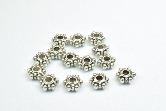 Flower Spacer Beads Floral Design, Size 6mm Metal Alloy (Hole 1.5mm, 28 Pcs, Durable Base Metal)