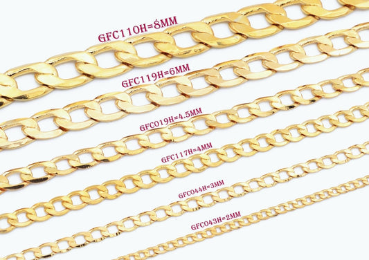 Gold Filled Alternative Cuban Flat Link Chain: Durable Gold Finish - , Jewelry Making, Multiple Widths