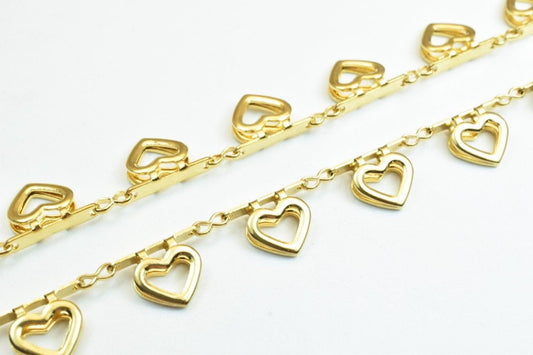 18K Gold Filled Alternative Heart Chain: Tarnish Resistant Jewelry Supply (8.5mm Width, 17.25" Length, )