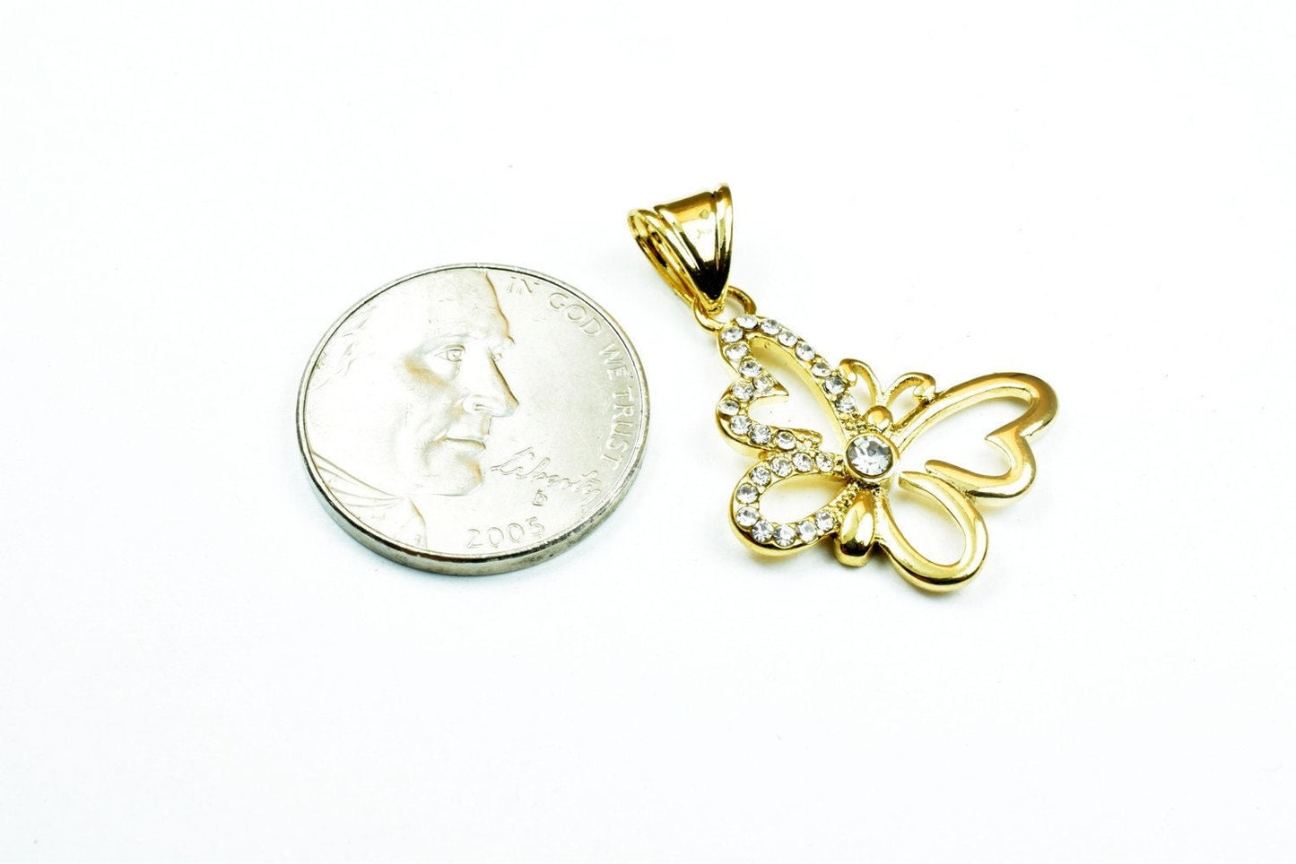 18K as Gold Filled* Rhinestone Butterfly Charm Pendant Size 24x15mm Charm with Clear CZ Cubic Zirconia For Jewelry Making...