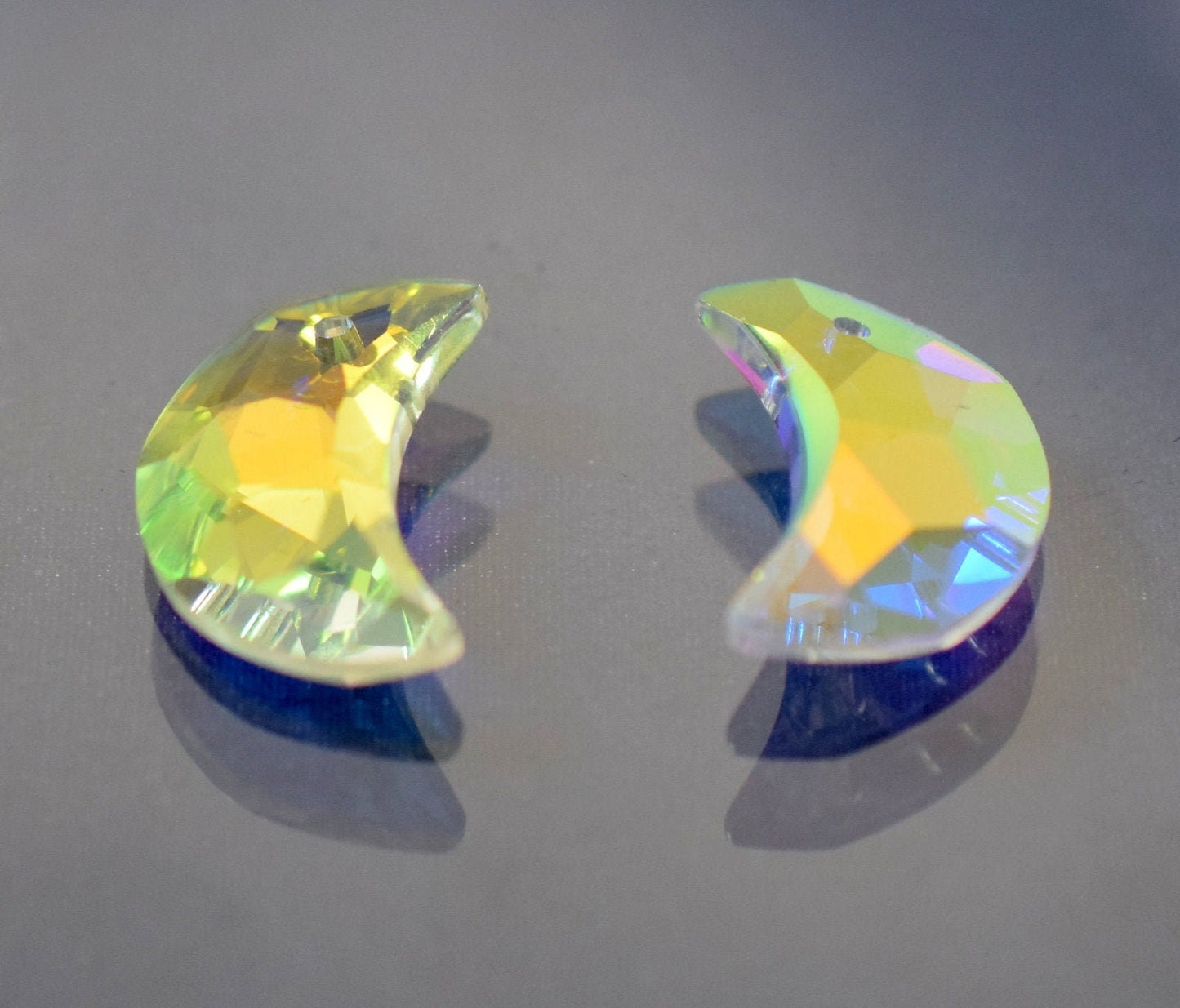 Crystal Chandelier Faceted Moon Shape Clear AB Iridescent 20x13mm, Hair jewelry , Top Hole, Sparkling Dangling Charm,Brace...