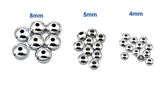 Wheel Roundel Plain Spacer Beads: Silver Rhodium Finish - Stainless Steel, 4mm to 8mm Sizes, Jewelry Findings Bulk Pack