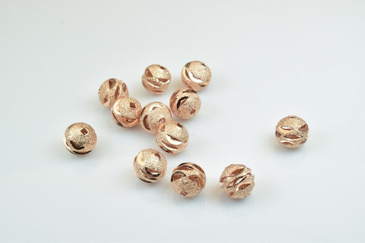 100 PCs Rose Gold Plated Carved Round Beads 6mm/8mm/10mm Diamond Cut For Jewelry Making jewelry making supplies - detail i...