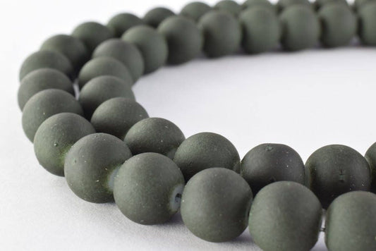 Glass Beads Matte Dark Green Rubber Over Glass Size 10mm Round For Jewelry Making Item#789222045852 jewelry making supplie...