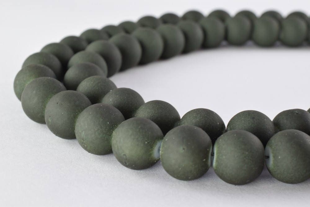 Glass Beads Matte Dark Green Rubber Over Glass Size 10mm Round For Jewelry Making Item#789222045852 jewelry making supplie...