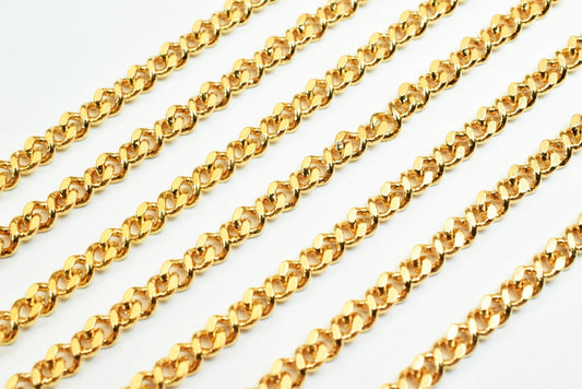 3mm Gold Plated Curb Chain: Electroplated Jewelry Making Supply, Tarnish Resistant Finish (18K Gold Filled Copper, Sold by Foot)