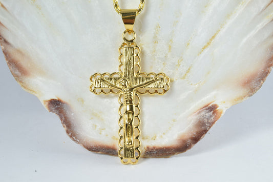 18K as as Gold Filled* tarnish resistant Cross Pendant Charm Jesus Size 50x30mm Christian Religious Cross For Jewelry Maki...