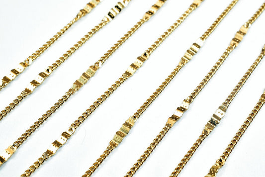 18K Gold Filled Alternative Bar Curb Chain: Durable Tarnish-Resistant 2mm Width - , Jewelry Craft Supply, 23.5 Inch Length