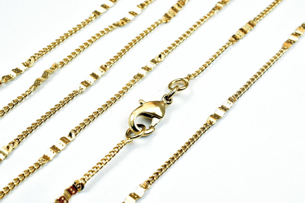 18K Gold Filled Alternative Bar Curb Chain: Durable Tarnish-Resistant 2mm Width - , Jewelry Craft Supply, 23.5 Inch Length