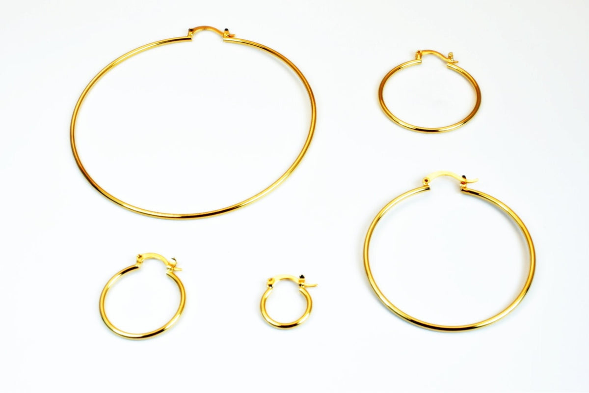 Plain Hoop Earrings, 18K Gold Filled EP Findings,15mm, 20mm, 25mm, 30mm, 35mm, 40mm, 50mm, thickness of 1.5mm; only 15mm...