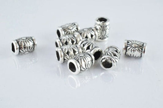 10x7mm Sunflower Antique Silver Metal Beads, Sold by 1 pack of 10pcs, 3mm hole opening, 1mm bead thickness jewelry making...