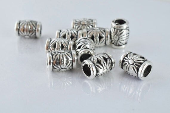 10x7mm Sunflower Antique Silver Metal Beads, Sold by 1 pack of 10pcs, 3mm hole opening, 1mm bead thickness jewelry making...