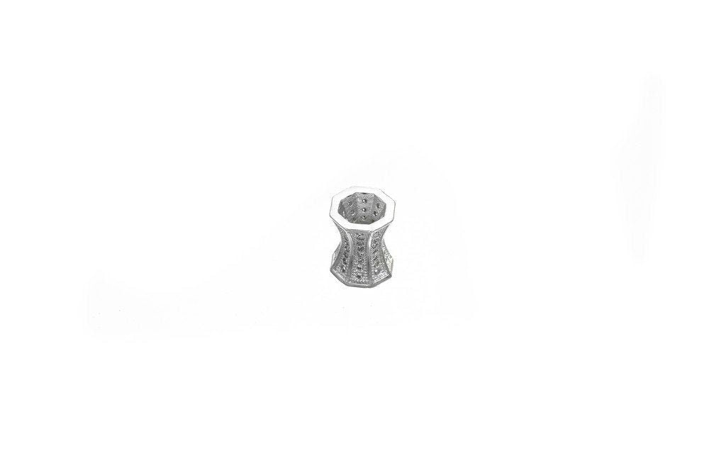 Side Cone Spacer Bead Micro Pave, Clear Cubic Zirconia (11x9.5mm, Rhodium , Tarnish Resistant Gold, Jewelry Findings)