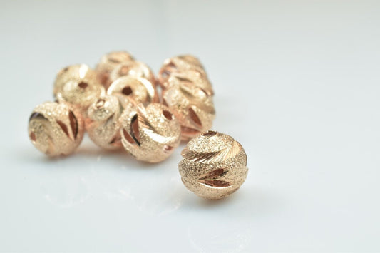 100 PCs Rose Gold Plated Carved Round Beads 6mm/8mm/10mm Diamond Cut For Jewelry Making jewelry making supplies - detail i...