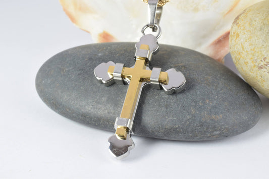 18K Gold Filled Cross Religious Pendants Stainless Steel Size 48x33mm Christian Religious, First Communion Baby Baptism Fo...