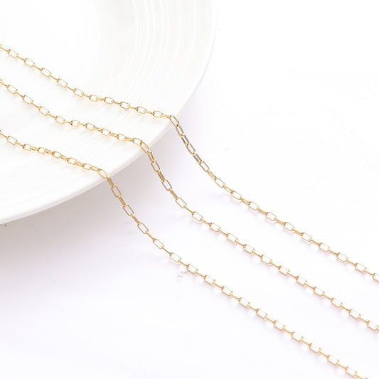 Paper Clip Chain Cable Link: Electroplated Gold Finish, 2mm & 3mm Sizes | 18K Gold Copper, Skin-Friendly, Jewelry Crafting