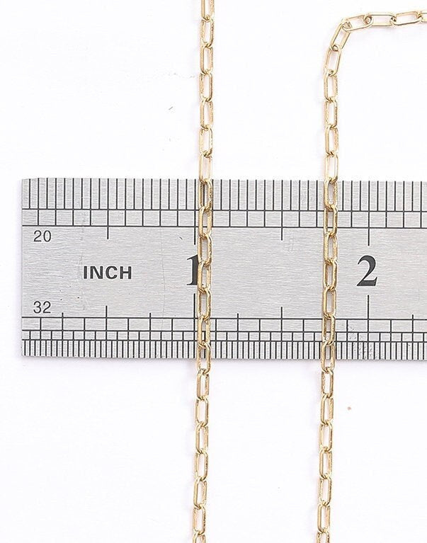Paper Clip Chain Cable Link: Electroplated Gold Finish, 2mm & 3mm Sizes | 18K Gold Copper, Skin-Friendly, Jewelry Crafting