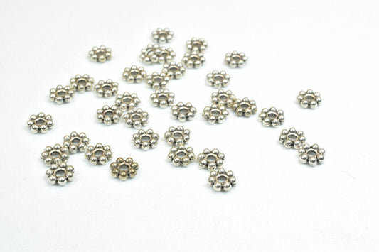 Flower Spacer Beads: Small Floral Alloy, Base Metal - 5mm Size, Hole Diameter 1mm, Jewelry Making