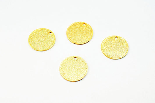 Dainty Thin 18K Pinky Gold Filled Stardust Tag Pendant, Double-Sided Minimalist Charm (12mm Diameter, 0.5mm Thickness, Copper Base)