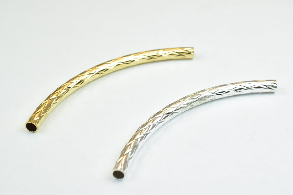 12 PCs Curve Tube Jewelry Finding Beads Size 3x50mm Diamond Cut Gold/Silver For Jewelry Making jewelry making supplies - d...