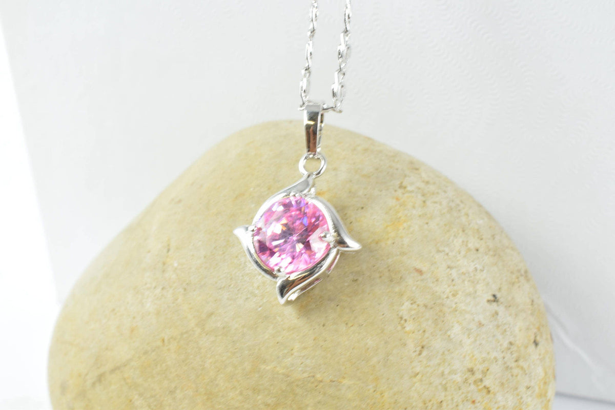 Spiral Swirl Pendant Cubic Zirconia: White Gold Rhodium Plated, Pink Lime Icy Tones | Gold Filled Look, 15x18mm Bail