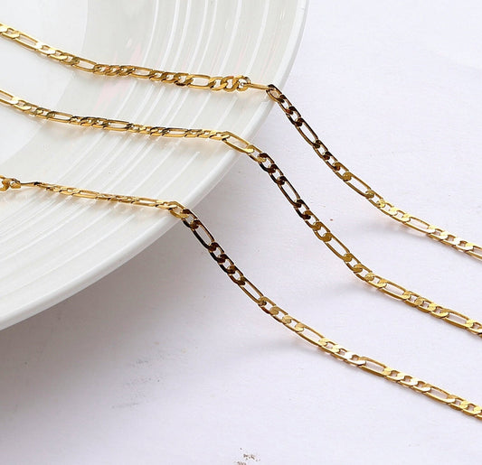 Figaro Gold Plated chain 18k 2mm/3mm/3.8mm/5mm sold by foot gfc037a /gfc106/ gfc112/gfc116 figaro cuban link chain makin...