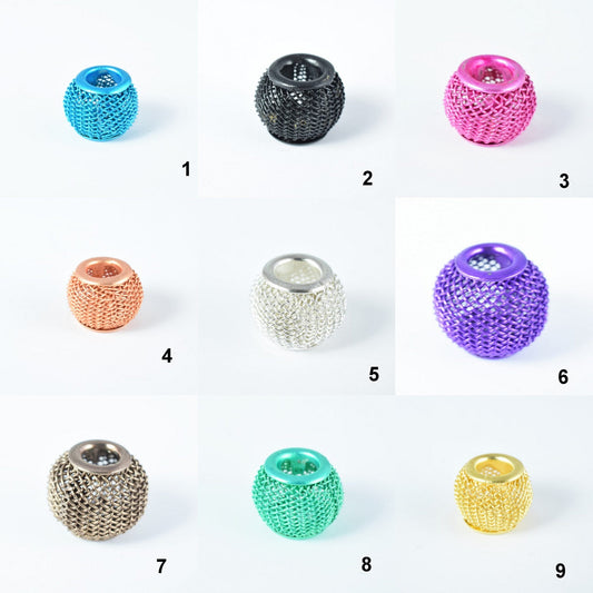 Wire Mesh Round Chunky Metal Beads: Basketball Wives Style Jewelry Components (12mm Large Hole, 6pcs, Metal Mesh)