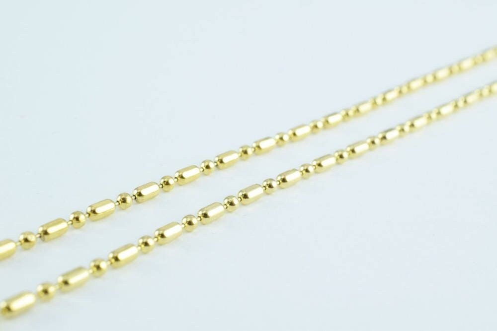 14k Gold Filled Alternative Beaded Chain Bar: Dainty Gold Ball Chain, (13.5", 1.5mm Width, Tarnish Resistant)