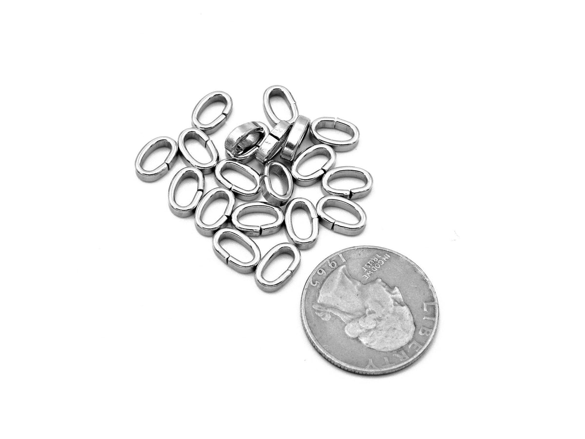 Oval Roundel Jump Rings Jewelry Findings, Silver Tone Finish (Size 10x6mm, Stainless Steel, Nickel Free, 20 Pieces)