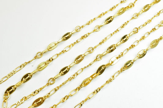 18K Gold Filled Alternative Mixed Cuban Cable Chain: 17 1/4" Length, 4mm Width, | Tarnish Resistant, Durable Finish