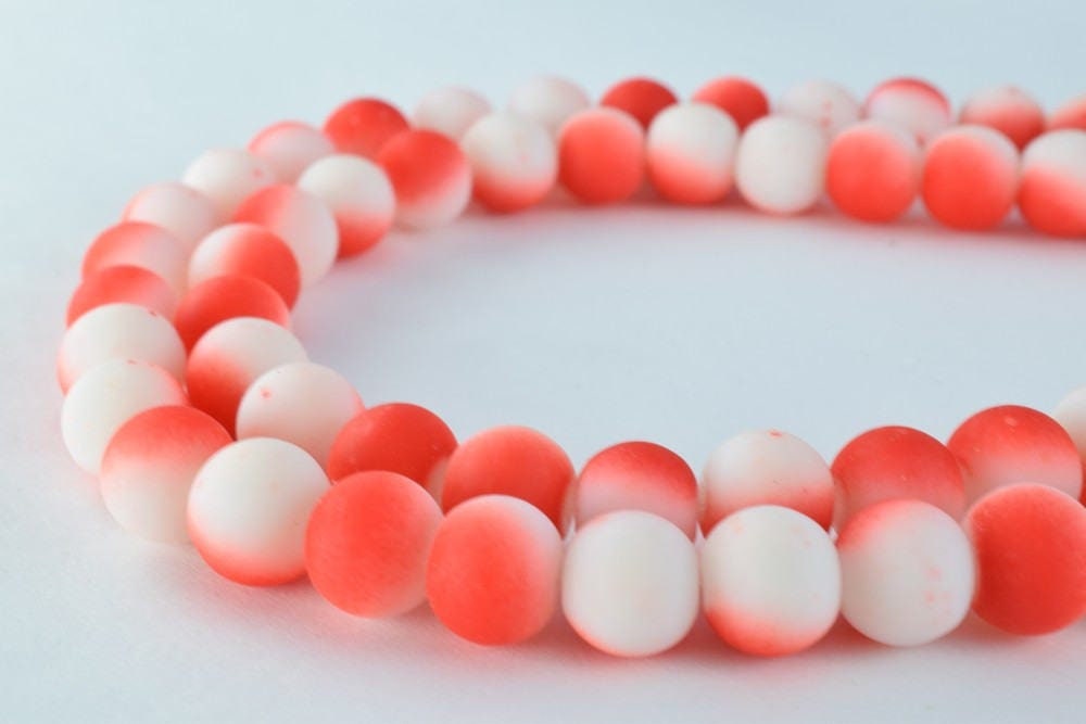 Glass Beads Matte Red White Two Tone Rubber Over Glass Size 10mm Round For Jewelry Making Item#789222046033 jewelry making...