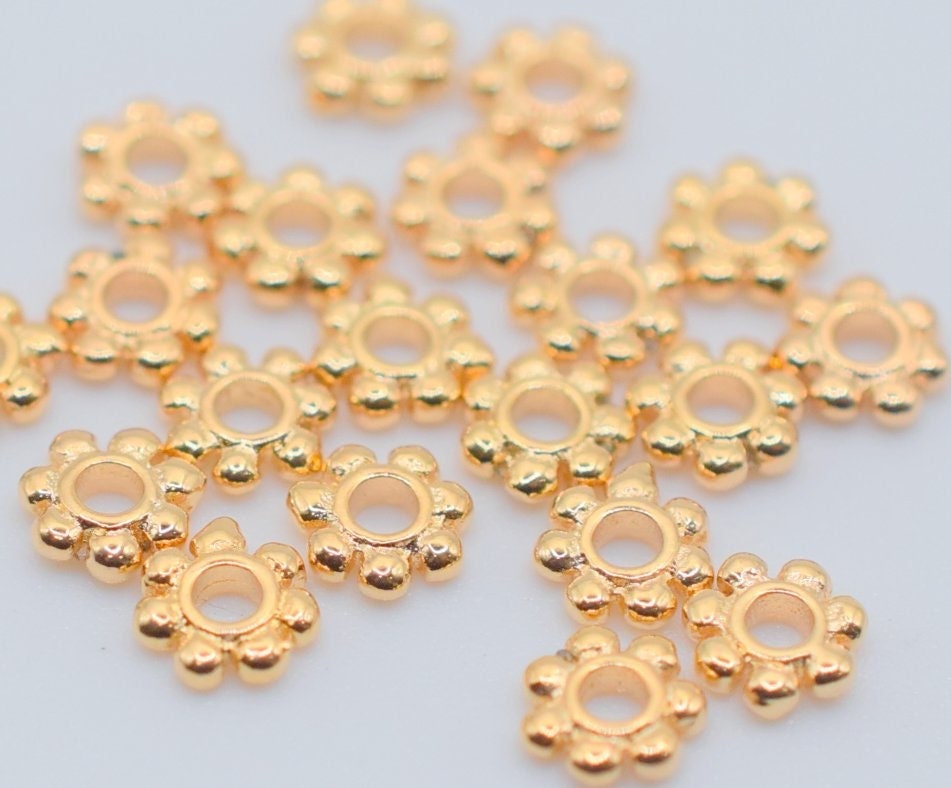 Daisy Flower Gold Filled Look, EP Spacer Flower Roundel 5mm,6mm,7mm,8mm,10mm jewelry making supplies - detail image 8