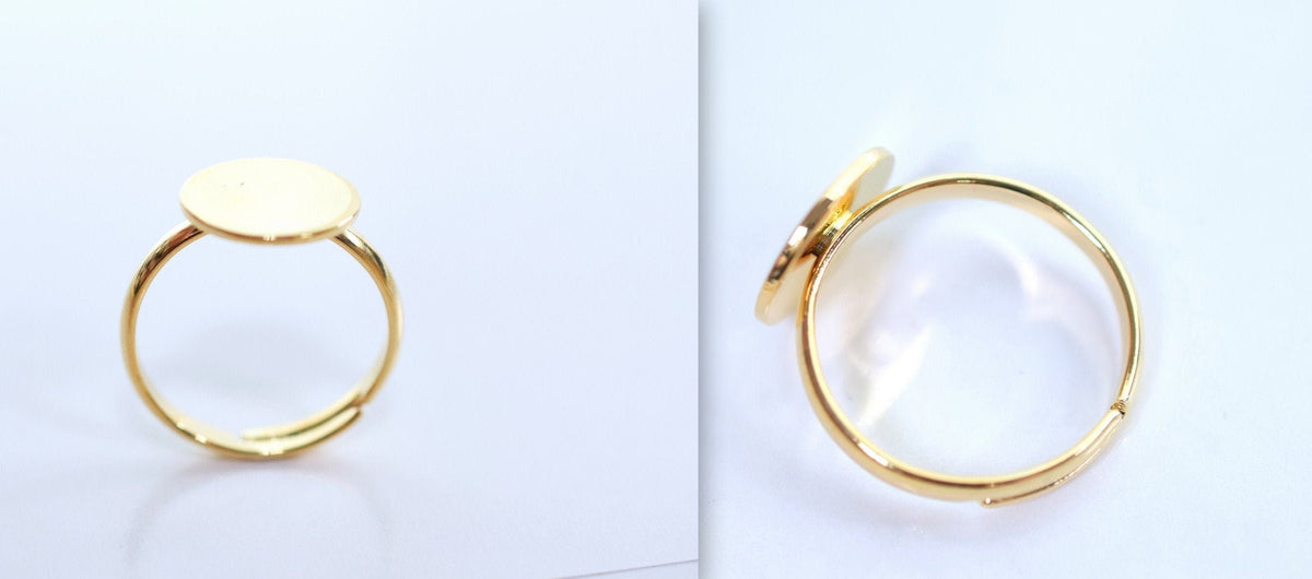 Adjustable Ring 18K Gold Filled Look,Findings Jewelry Plain Flat and with frame 3 PCs/ Pack Customize Personalize ring and...