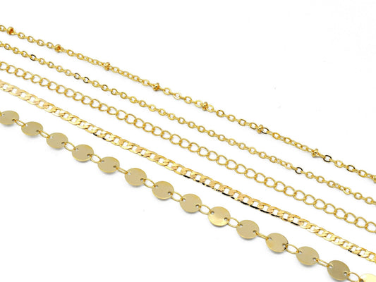 14K Gold Filled Look,Saturn Cuban Cable Link Diamond Cut Charm Chain and Extension findings necklace for Jewelry supplies...