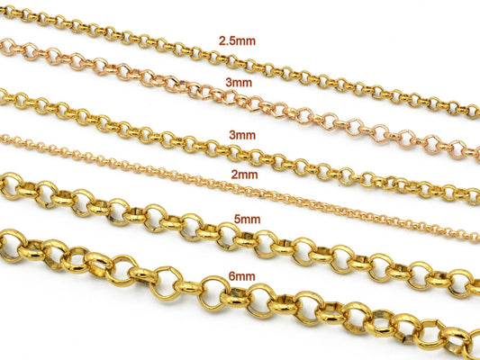 18K Gold Filled Rolo Chain: Tarnish-Resistant Yellow & Pink Gold, Durable | Multiple Thicknesses, Jewelry Crafting