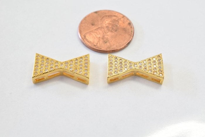 Bow Tie 17x10mm Connector: Clear CZ Micro Pave Beads - 18k Tarnish Resistant Gold, Tarnish Resistant, Jewelry Making Components